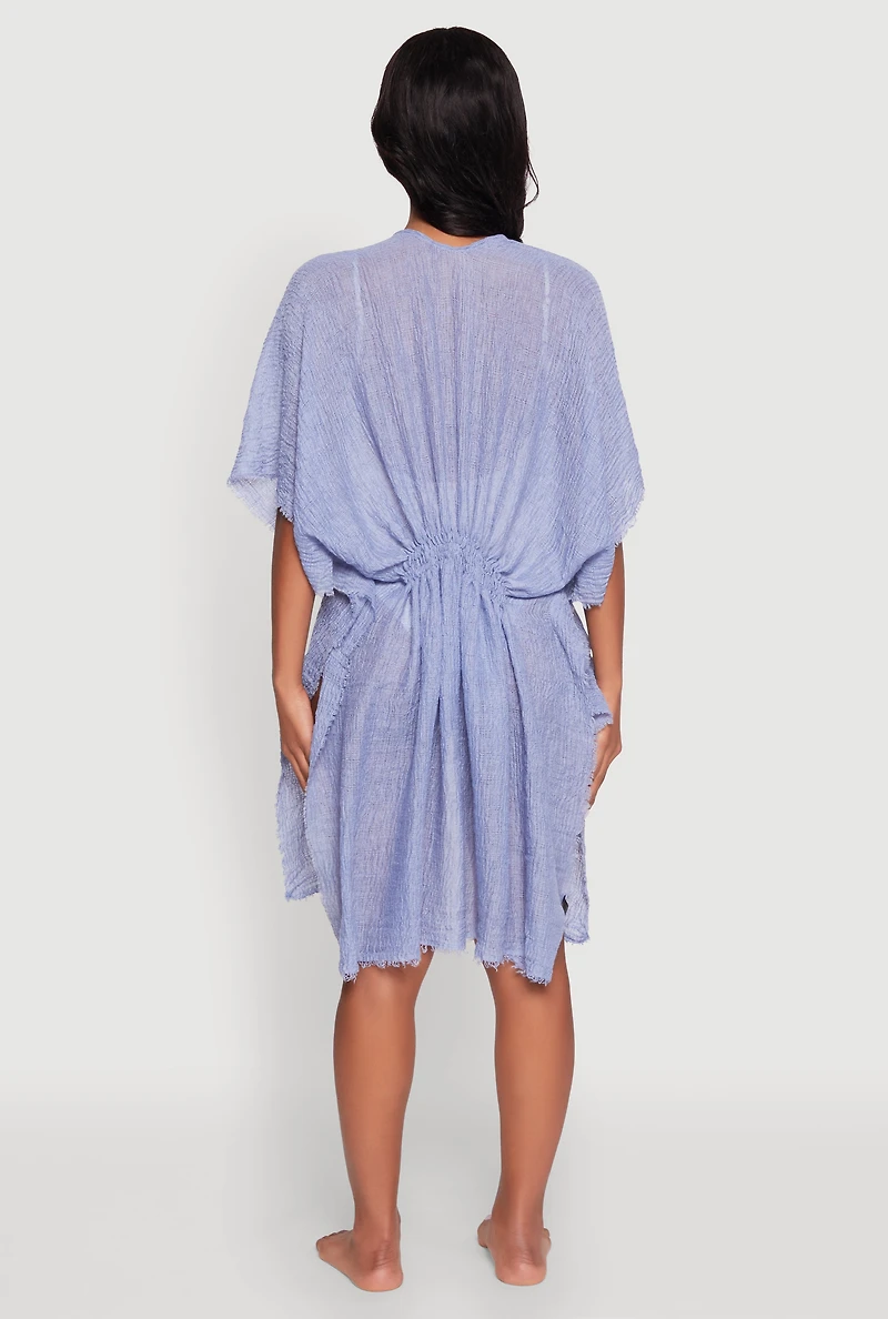 Womens Smocked Back Kimono, Blue