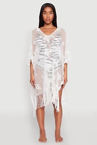 Womens Butterfly Fringe Swim Cover Up, White