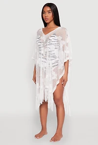 Womens Butterfly Fringe Swim Cover Up, White