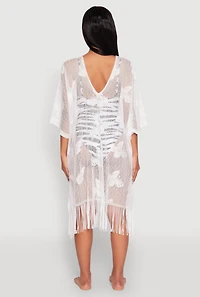 Womens Butterfly Fringe Swim Cover Up, White