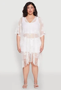 Womens Butterfly Fringe Swim Cover Up, White