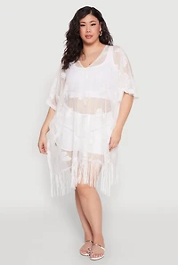 Womens Butterfly Fringe Swim Cover Up, White