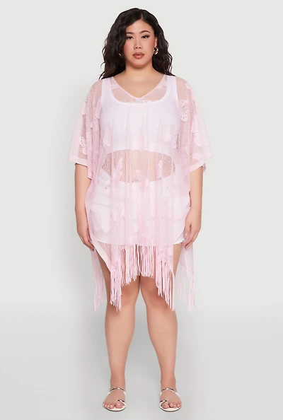 Womens Butterfly Fringe Swim Cover Up,