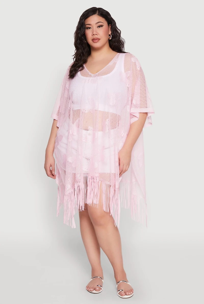 Womens Butterfly Fringe Swim Cover Up, Pink