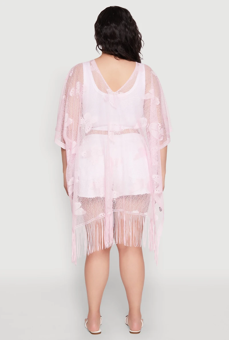 Womens Butterfly Fringe Swim Cover Up, Pink