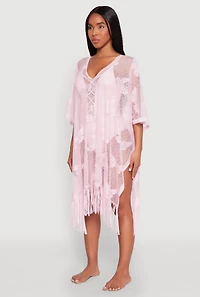 Womens Butterfly Fringe Swim Cover Up, Pink