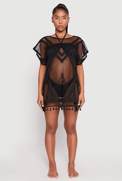 Fishnet Tassel Fringe Swim Cover Up