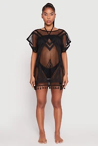 Fishnet Tassel Fringe Swim Cover Up
