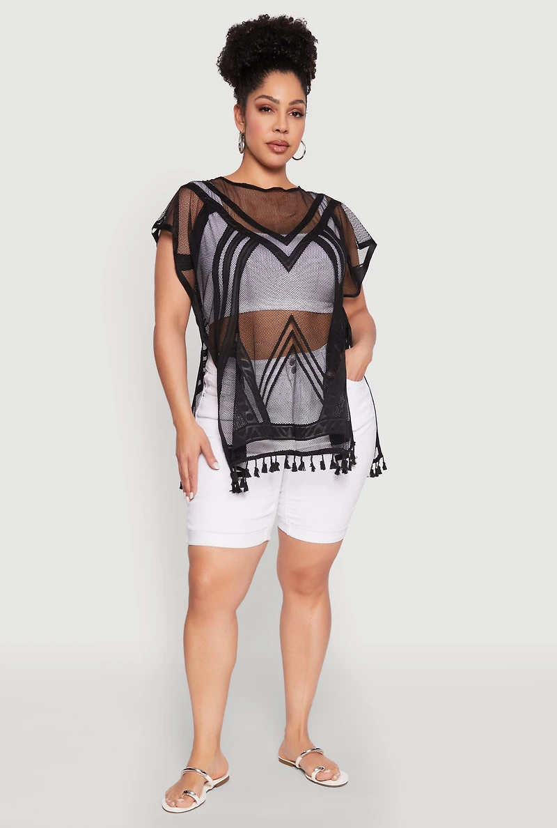 Fishnet Tassel Fringe Swim Cover Up