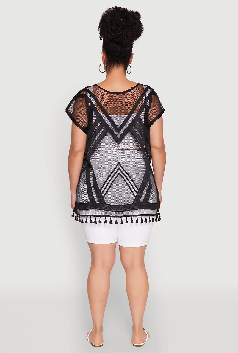 Fishnet Tassel Fringe Swim Cover Up