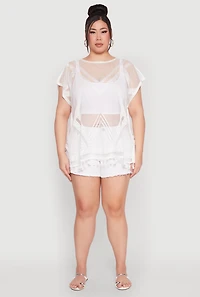 Womens Fishnet Tassel Fringe Swim Cover Up, White