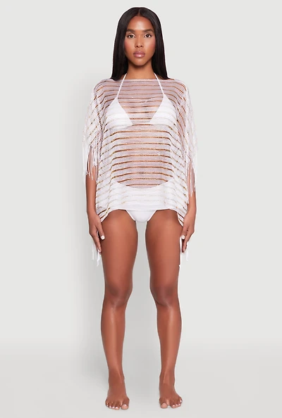 Lurex Shadow Stripe Fringe Swim Cover Up