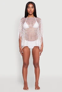 Lurex Shadow Stripe Fringe Swim Cover Up