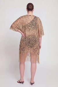 Lurex Animal Print Fringe Hem Fishnet Swim Cover Up