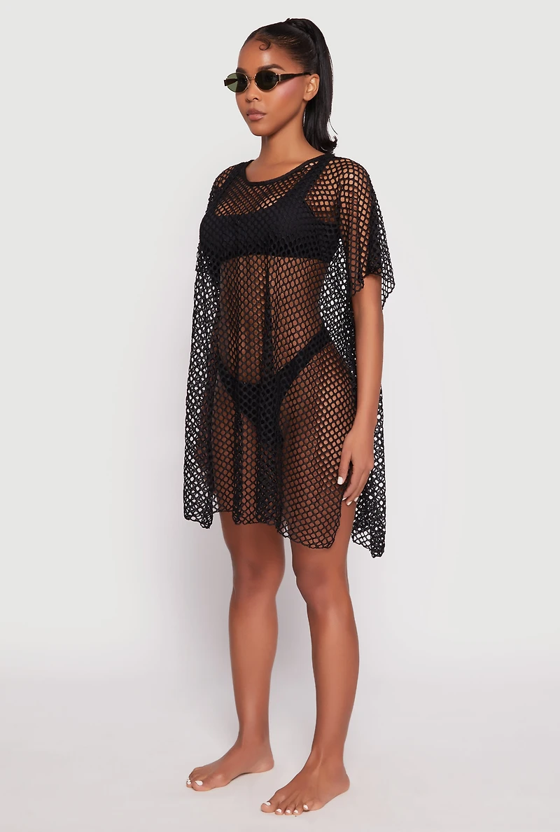 Womens Fishnet Swim Cover Up, Black