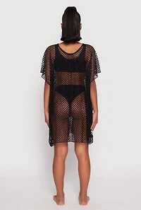 Womens Fishnet Swim Cover Up, Black
