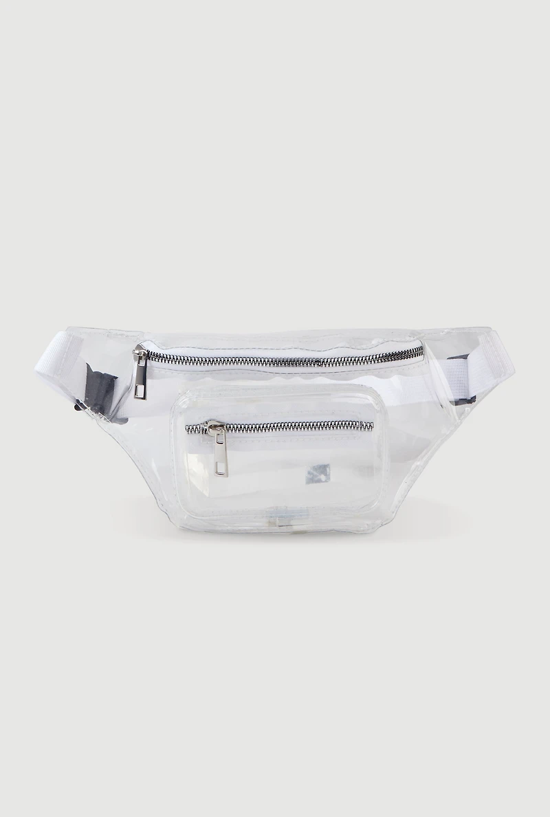 Womens Double Zip Clear Fanny Pack, Clear