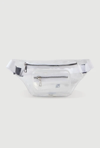 Womens Double Zip Clear Fanny Pack, Clear