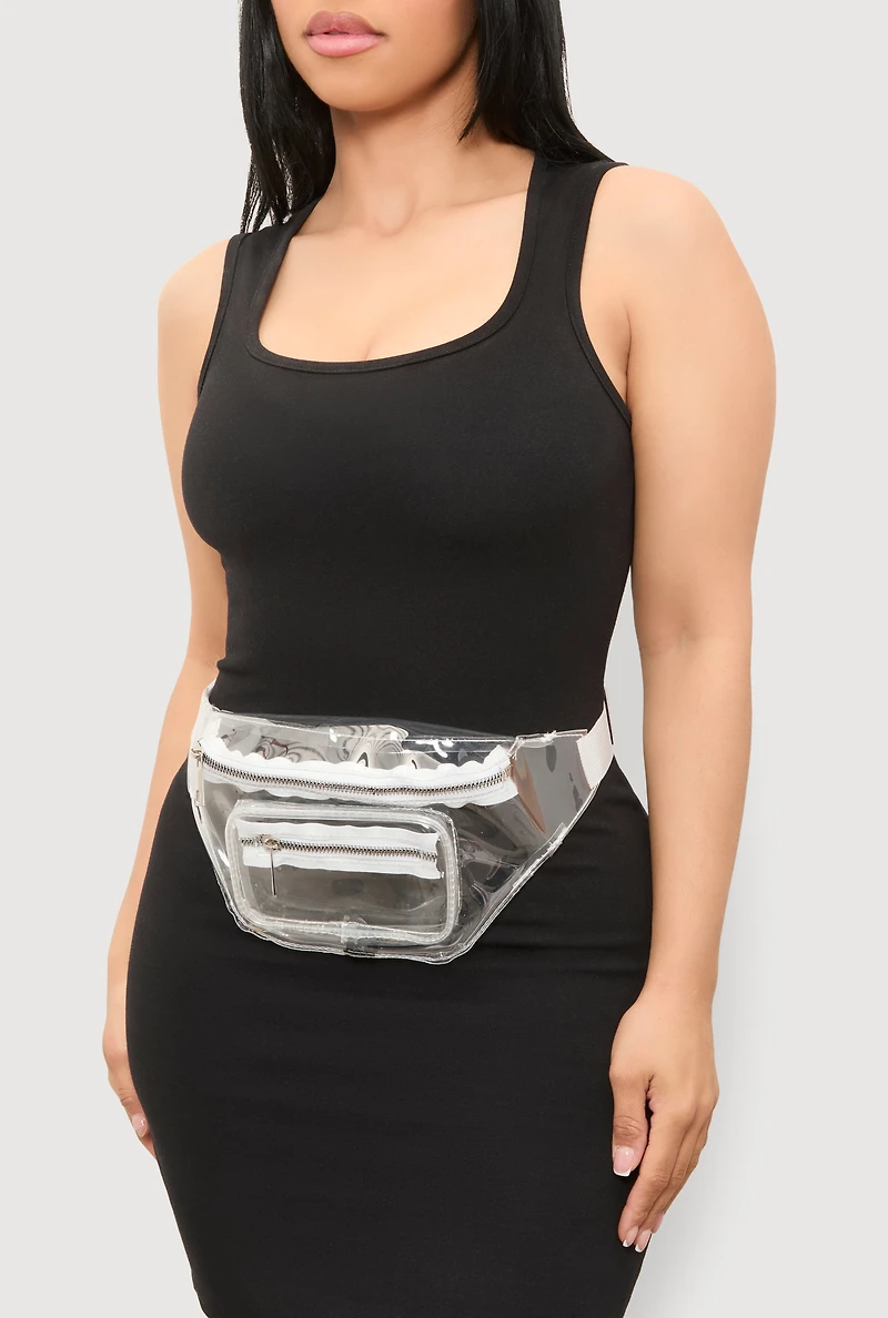 Womens Double Zip Clear Fanny Pack, Clear