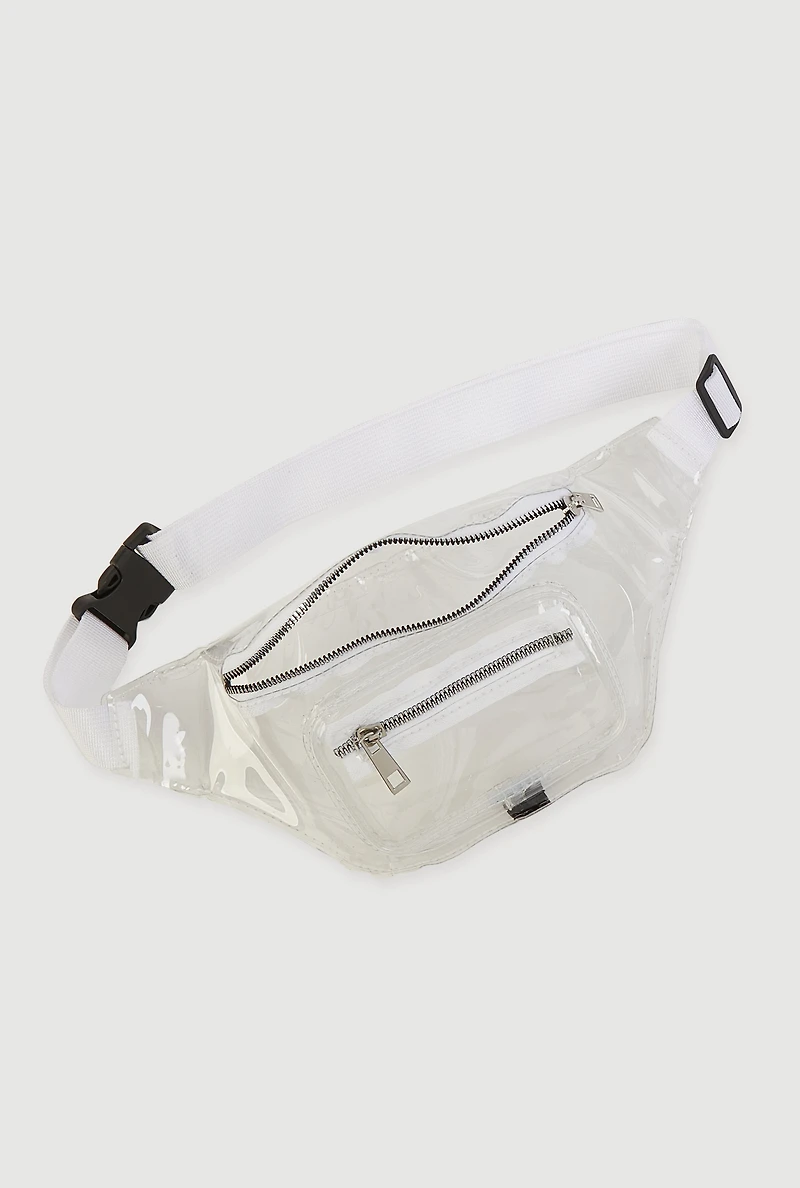 Womens Double Zip Clear Fanny Pack, Clear