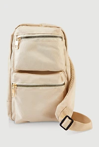 Womens Double Pocket Sling Backpack, Beige