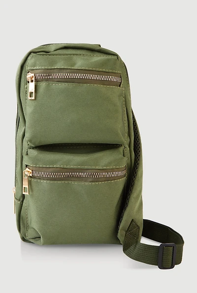 Womens Double Pocket Sling Backpack, Green