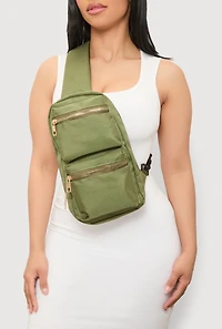 Womens Double Pocket Sling Backpack, Green