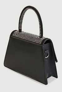 Womens Rhinestone Studded Faux Leather Handbag, Black
