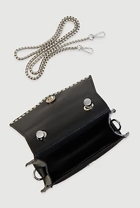 Womens Rhinestone Studded Faux Leather Handbag, Black