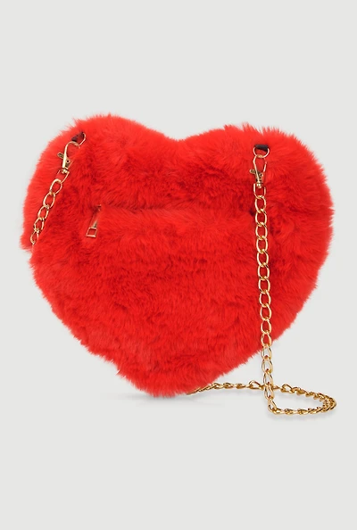 Faux Fur Heart Shaped Convertible Crossbody Bag