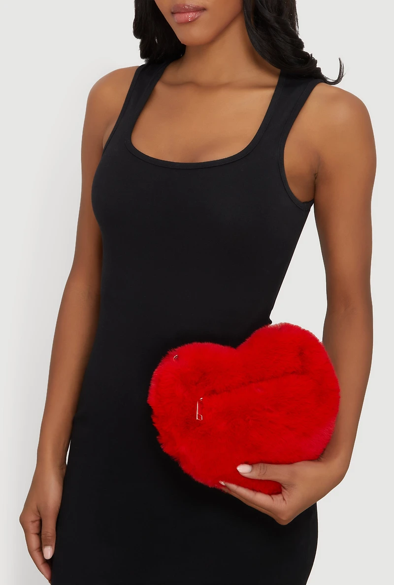 Faux Fur Heart Shaped Convertible Crossbody Bag