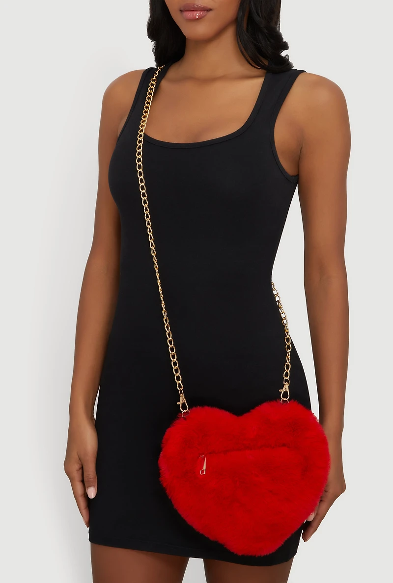 Faux Fur Heart Shaped Convertible Crossbody Bag