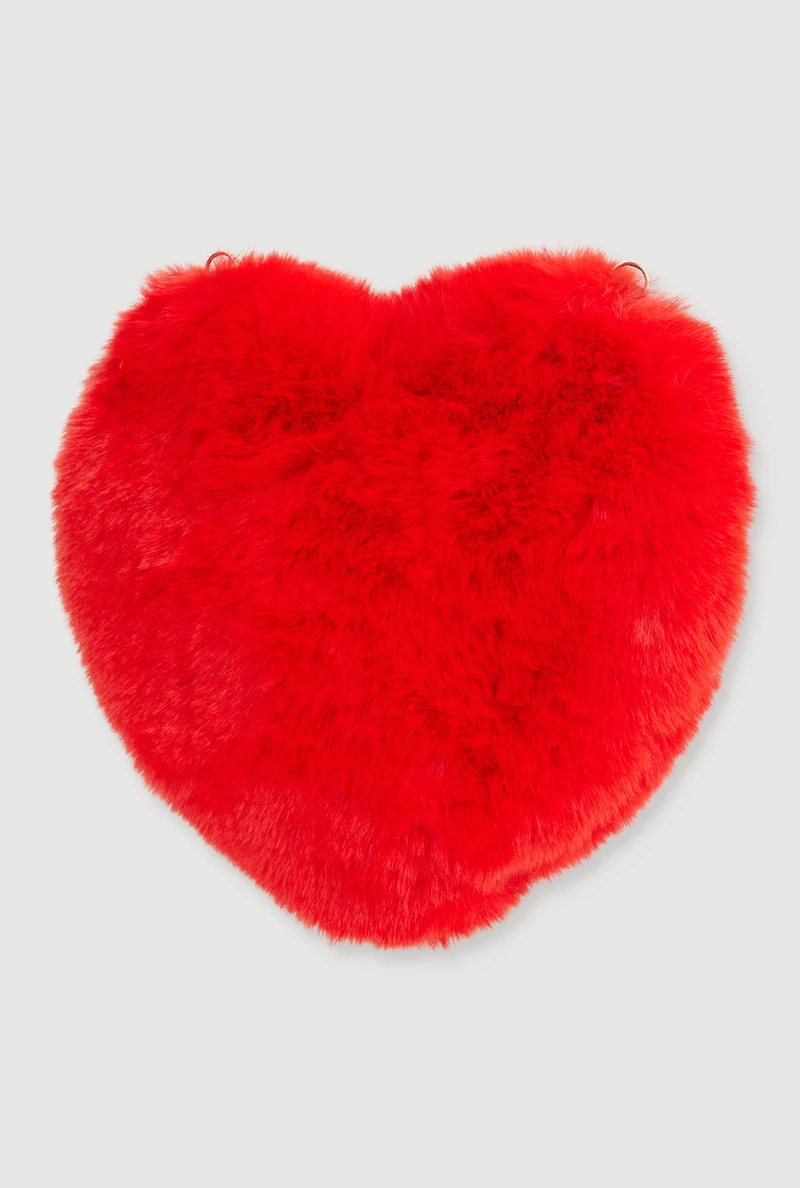 Faux Fur Heart Shaped Convertible Crossbody Bag