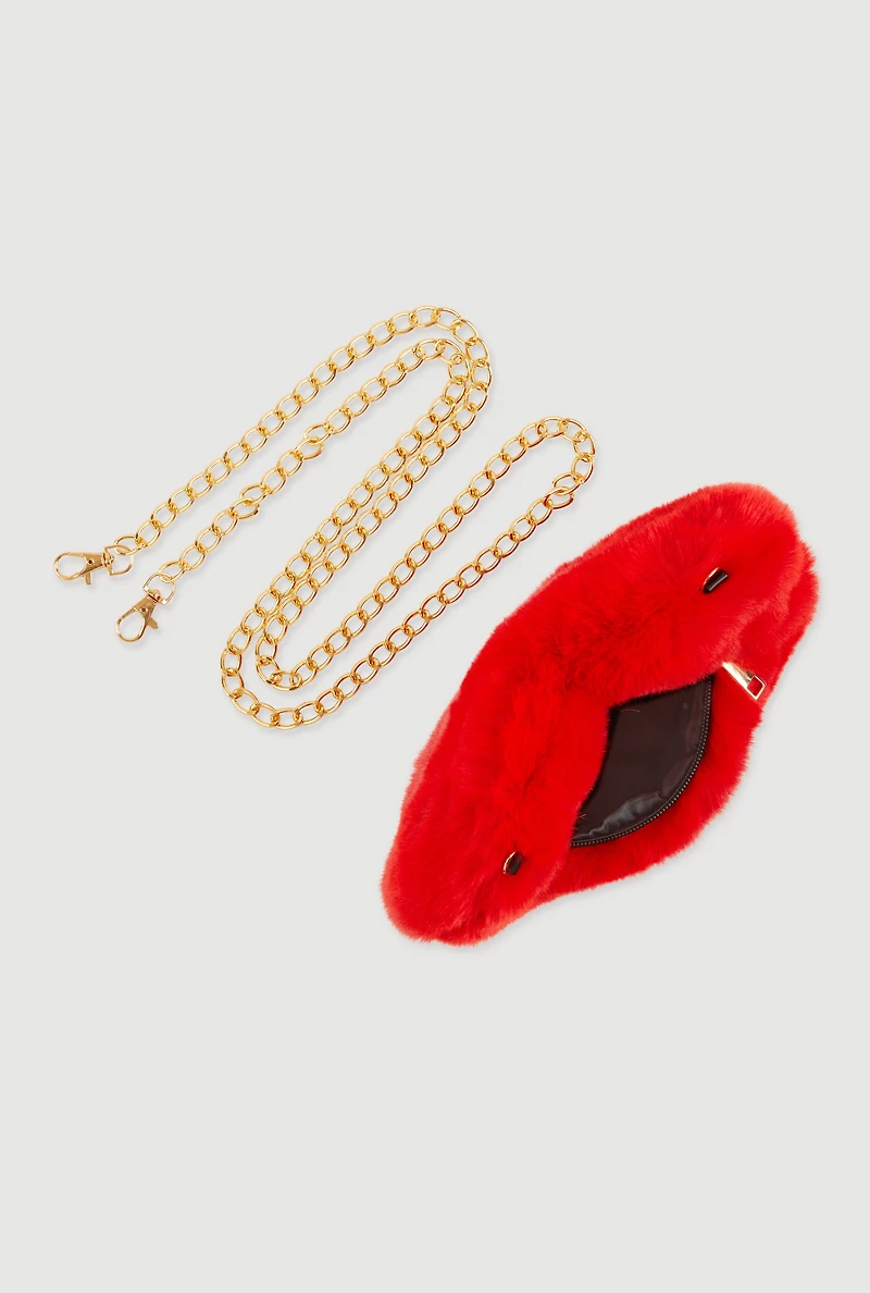 Faux Fur Heart Shaped Convertible Crossbody Bag