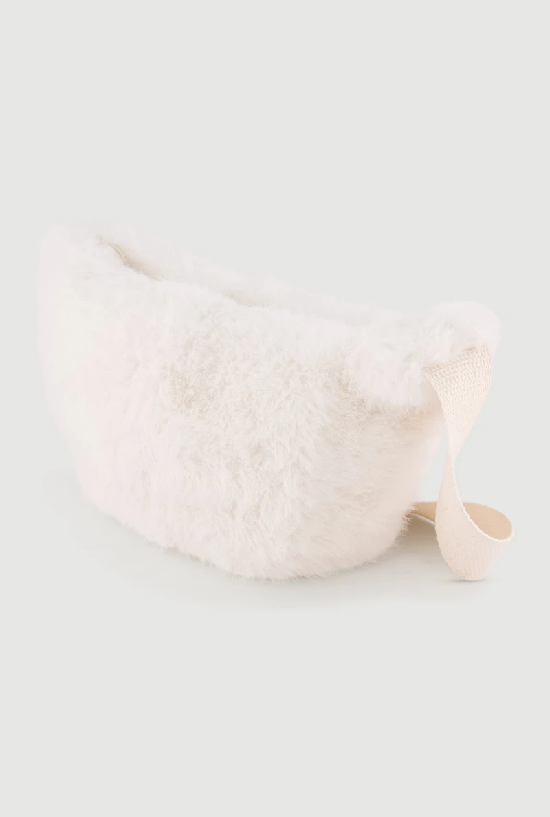 Womens Faux Fur Fanny Pack with Wristlet, White