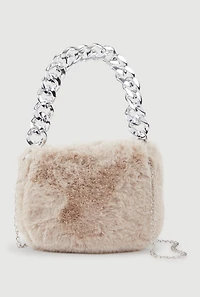 Chain Handle Faux Fur Convertible Handbag