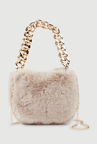 Chain Handle Faux Fur Convertible Handbag