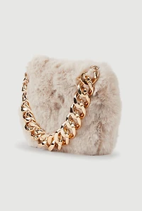 Chain Handle Faux Fur Convertible Handbag