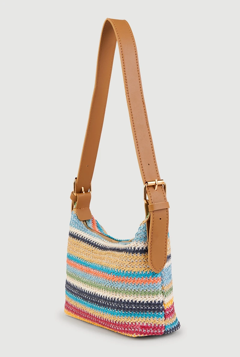 Striped Raffia Shoulder Bag