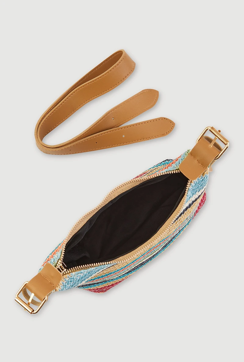 Striped Raffia Shoulder Bag