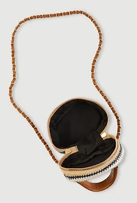 Faux Leather Chain Detail Striped Raffia Crossbody Bag