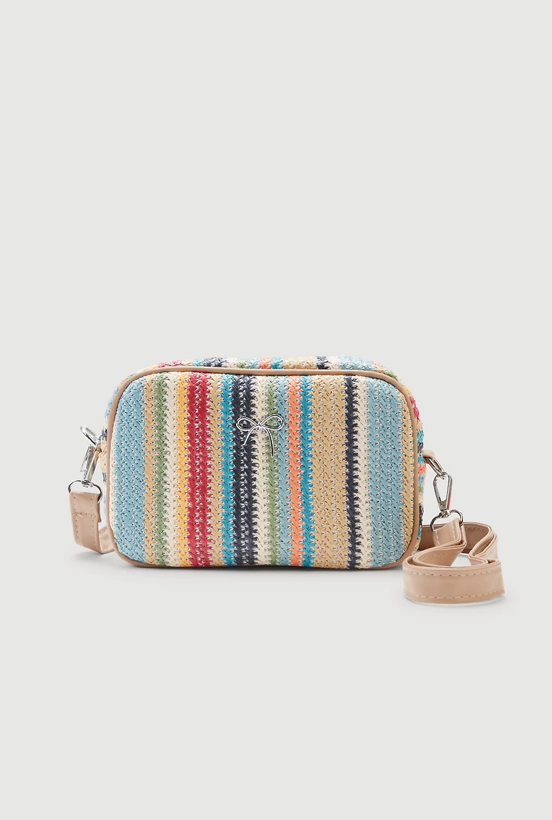 Striped Raffia Convertible Clutch