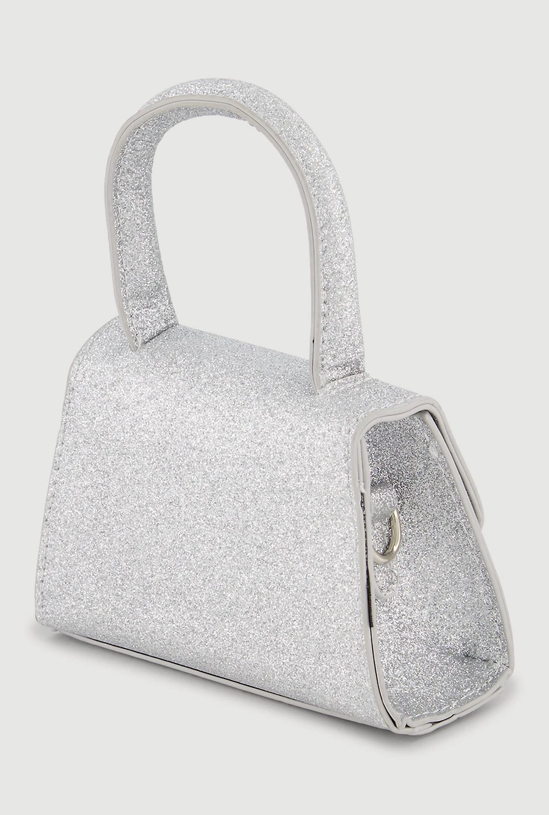 Rhinestone Bow Detail Glitter Crossbody Bag with Removable Chain Strap