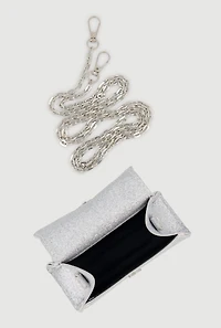 Rhinestone Bow Detail Glitter Crossbody Bag with Removable Chain Strap