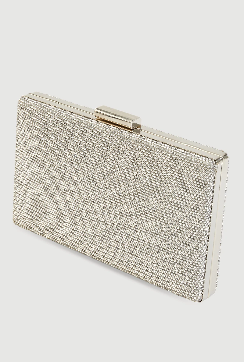 Womens Rhinestone Studded Convertible Strap Crossbody Clutch, Silver
