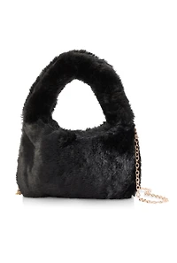 Womens Faux Fur Mini Crossbody Bag, Black