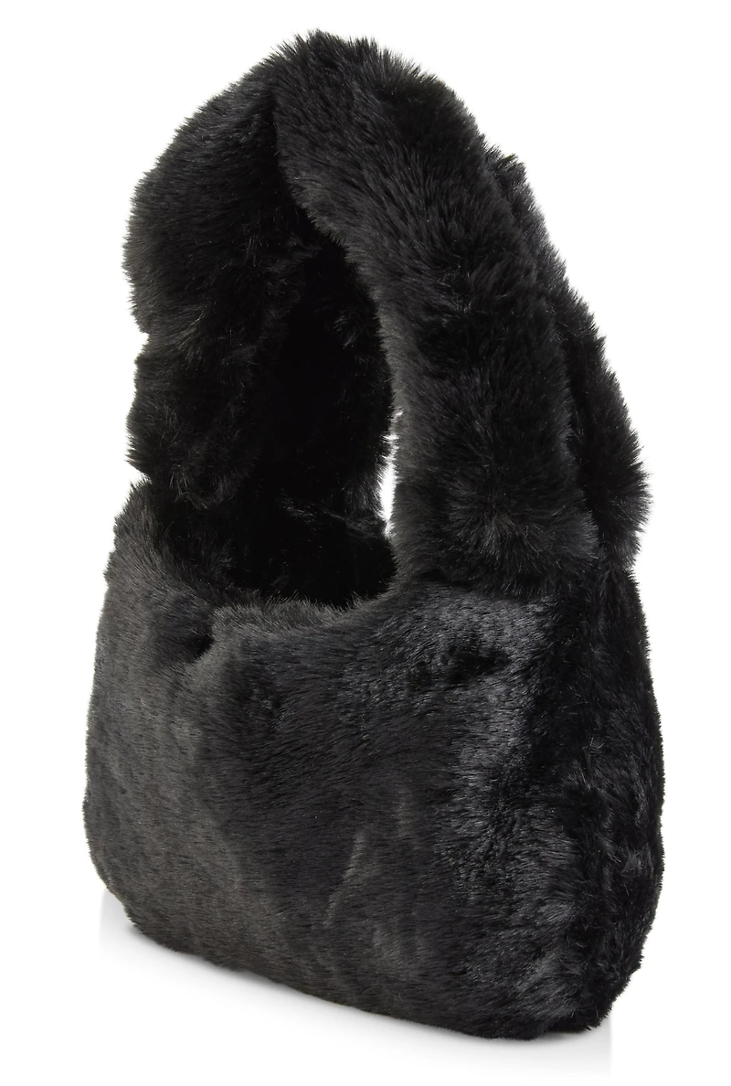 Womens Faux Fur Mini Crossbody Bag, Black