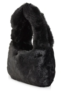 Womens Faux Fur Mini Crossbody Bag, Black