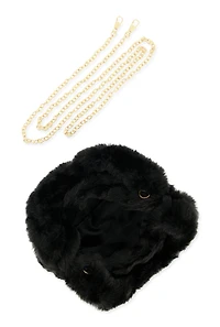 Womens Faux Fur Mini Crossbody Bag, Black