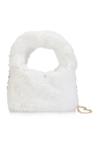 Womens Faux Fur Mini Crossbody Bag, White